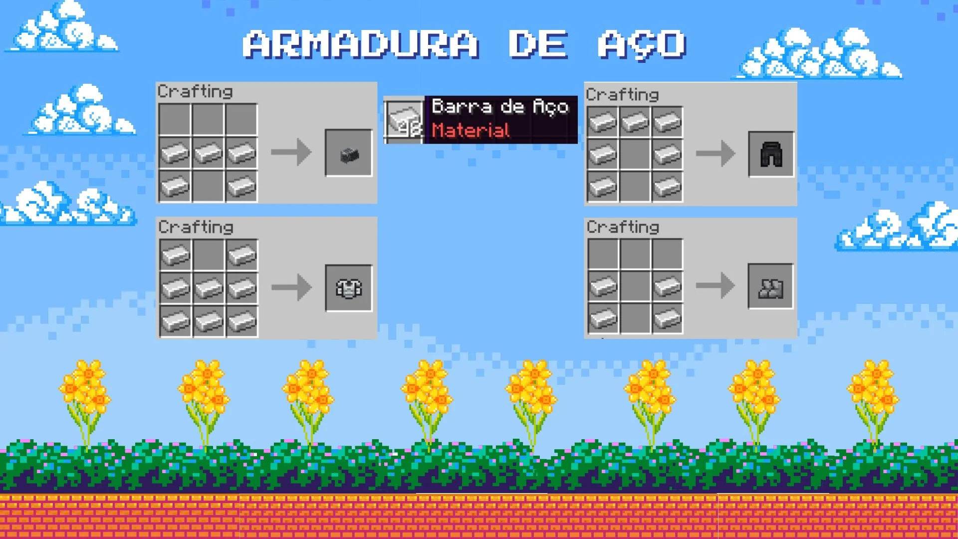 Receitas das quatro peças da Armadura de Aço